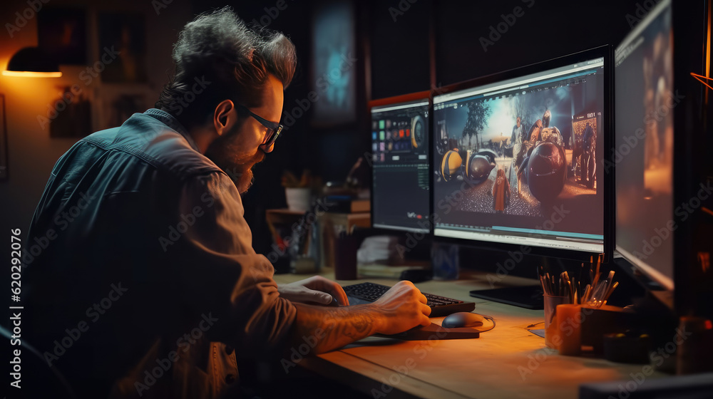 Professional photographer working at computer Professional photographer working at computer