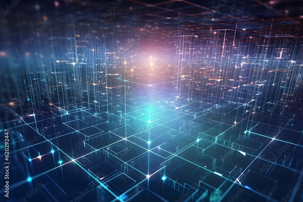 futuristic electonic network blockchain wallpaper with connecting communication digital data elements in background texture