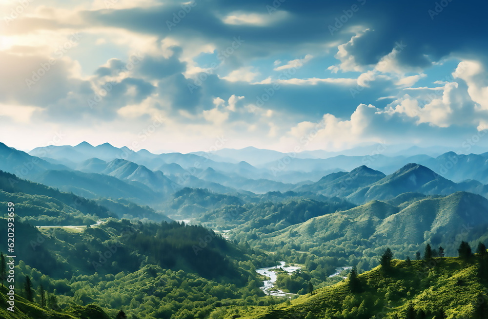 Mountain landscape, painting, Generative AI Mountain landscape, painting, Generative AI