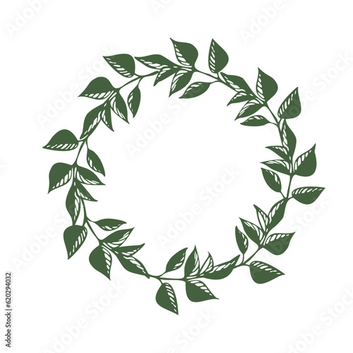 Floral frame with leaves  green wreath for design