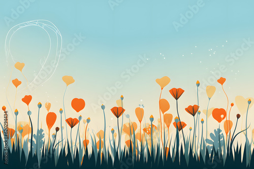 painted field of flowers sideview