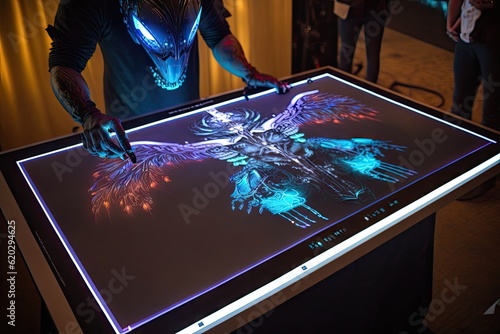 fiber optic led touchscreen robot angelarium interface. Glorious Generative AI. photo