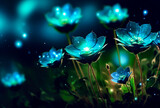 green shiny flowers wallpaper, with some lights, fantasy style