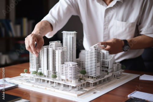 professional architect working on residential project building construction model