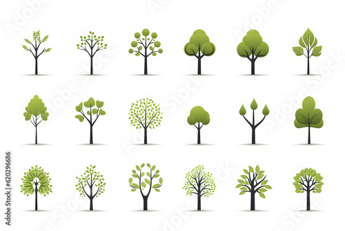 collection or set of tree symbols or trees icons