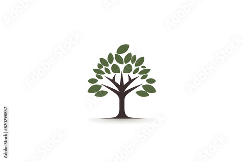 logo and vector illustration of tree with leaves