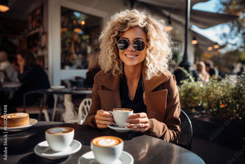 Smiling of a woman drinking coffee in the cafe Smiling of a woman drinking coffee in the cafe