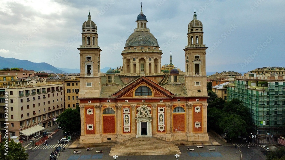 drone photo Basilica di Santa Maria Assunta in Carignano Genoa Italy europe