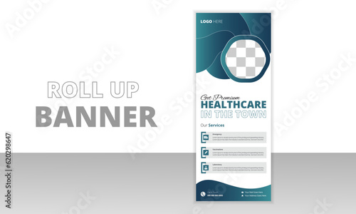 modern and Professional health care and medical roll up design, standee and banner template, Creative Minimal x Banner, Modern Minimalist Professional and Corporate Medical roll up banner