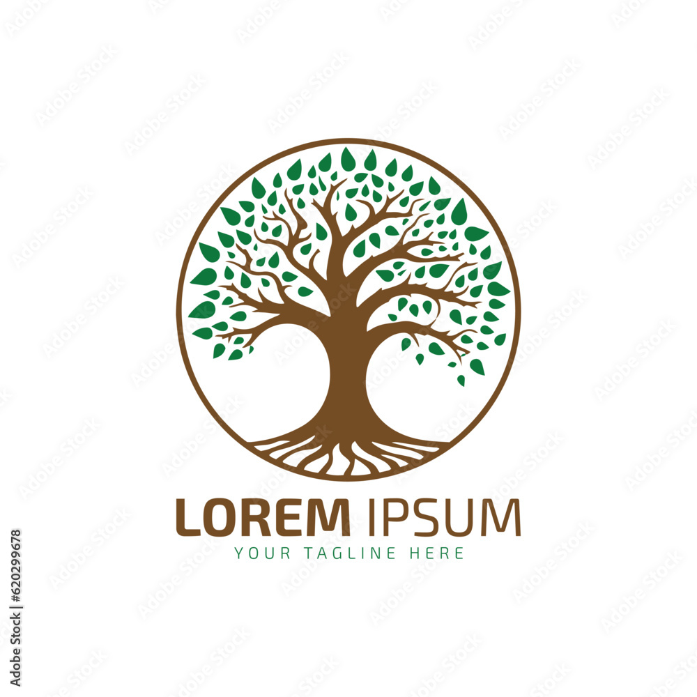 Obraz premium Tree icon vector silhouette isolated in circle tree logo on white background.
