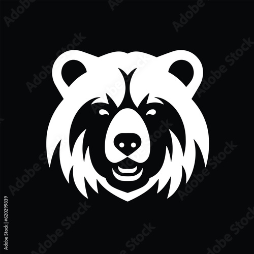 White bear head on black background, vector logo isolated