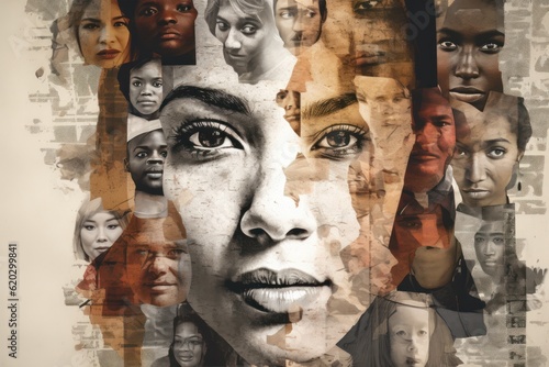 collage of diverse faces, different races and ethnicities, inclusivity, diversity, and acceptance.