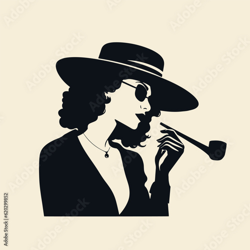 woman model with smoking pipe, poster, vector illustration