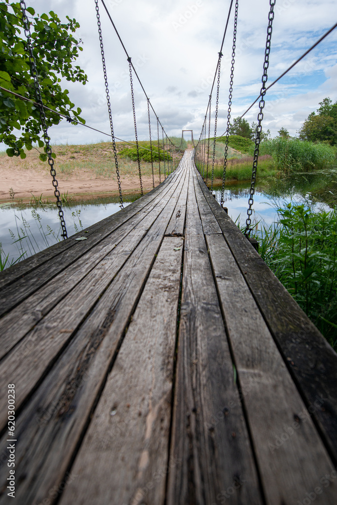 Suspension bridge across the river