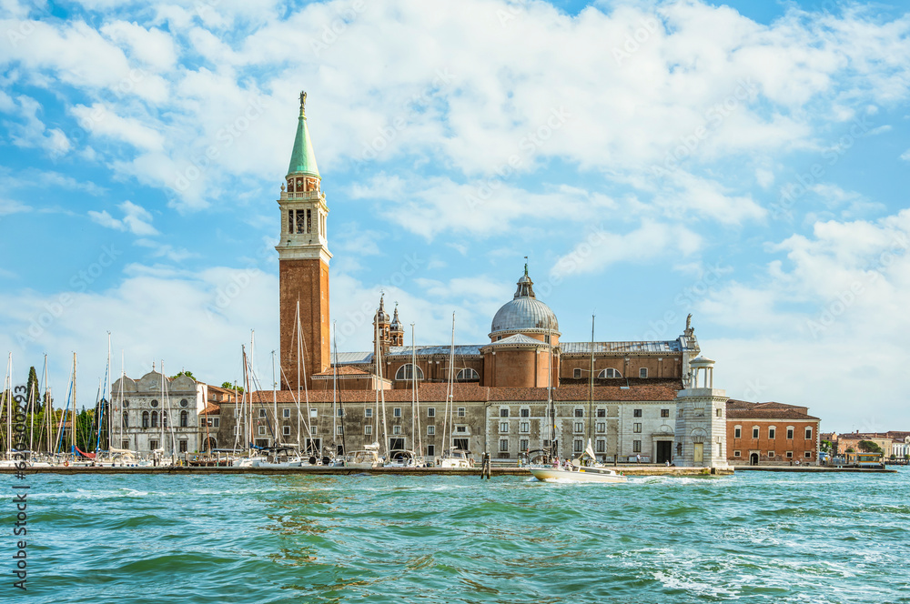 View over the Grand Canal with Church of San Giorgio Maggiore, in Venice. View over the Grand Canal with Church of San Giorgio Maggiore, in Venice.