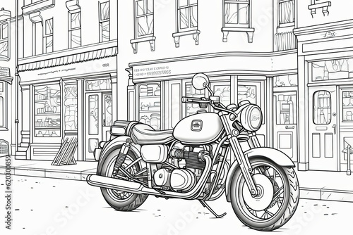 Coloring book for children, in black and white lines. motorbike