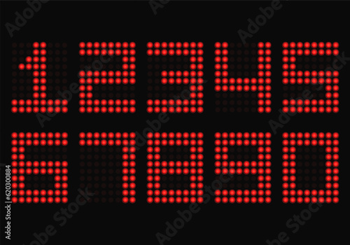 Electronic figures. Digital glowing numbers. LCD numbers for a electronic devices. Vector illustration.