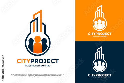 City project vector logo template. This design use worker symbol. suitable for business