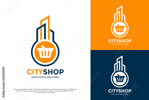 City shop vector logo template. This design use to online shop. Online order sign, shopping symbol