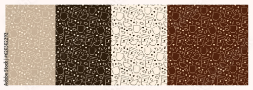 Set coffee,tea cups or mugs vector seamless pattern. Concept for menu, wallpaper, wrapping paper. Vector illustration