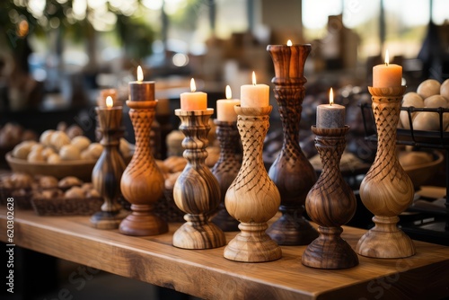 Wooden Candle Holders professional photograpphy AI Generated 