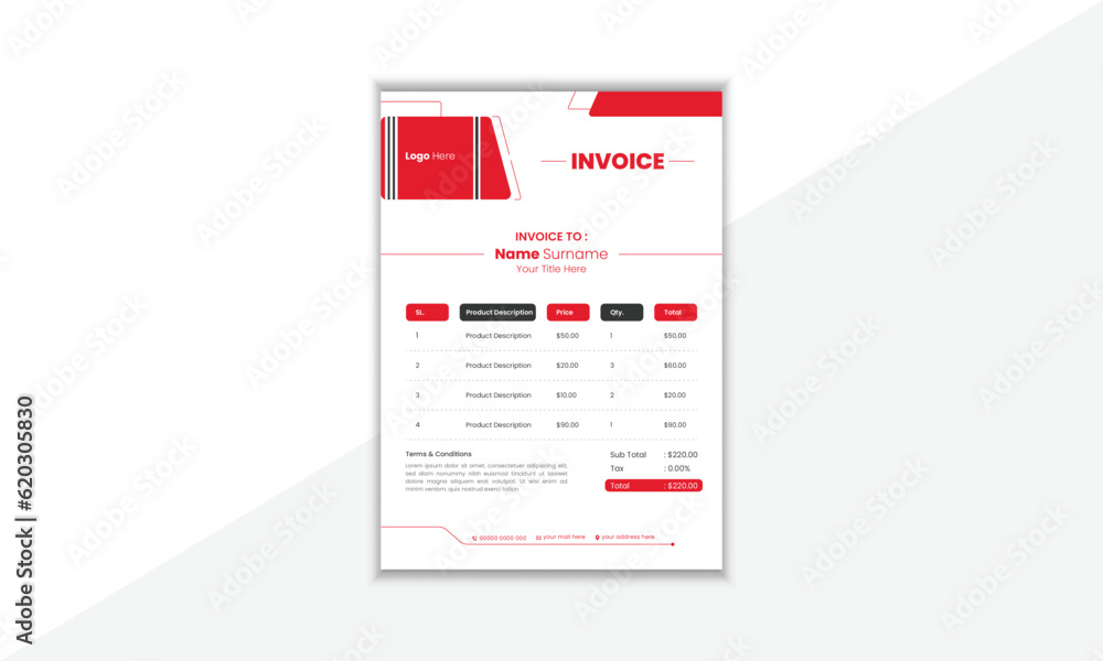 Modern And Professional Invoice Design Template With Colorful Shape And Vector Background