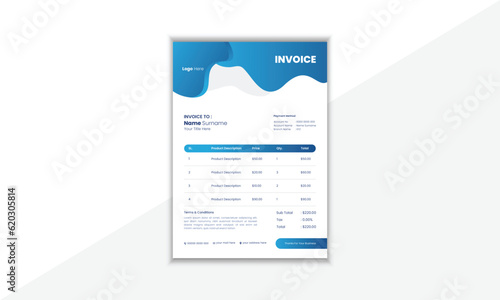 Modern And Professional Invoice Design Template With Colorful Shape And Vector Background