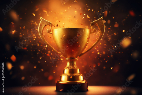 Champion golden trophy on blurred background. Concept of success and achievement. Generative AI