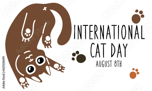 Wallpaper Mural International Cat Day on August 8. Abstract charismatic funny cat lying stretched. A postcard, a banner, a flyer for a holiday in the flat style. Poster of the Day of cats, pets Torontodigital.ca