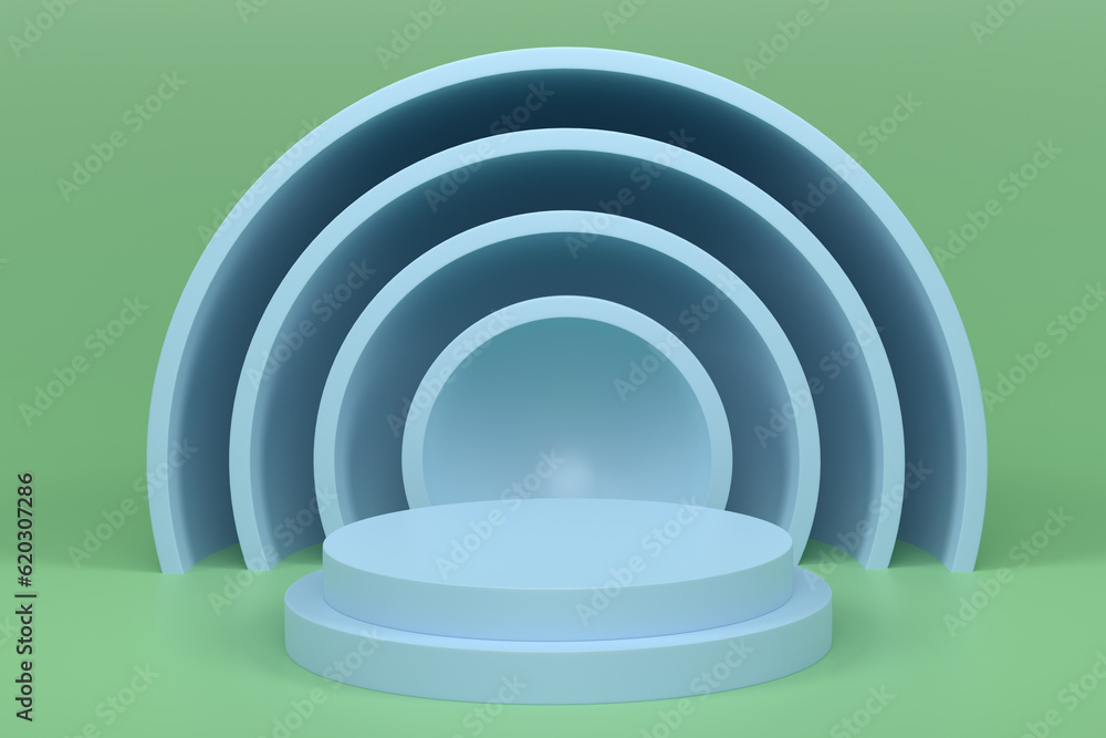 Obraz premium Pastel green cylinder podium with steps on blue background