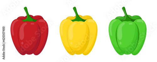 A set of sweet peppers. Red, yellow, green pepper
