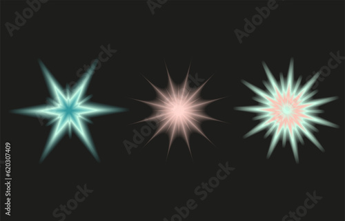 Y2k style shapes blurred gradient set. Aura aesthetic elements star, sun. Vector illustration