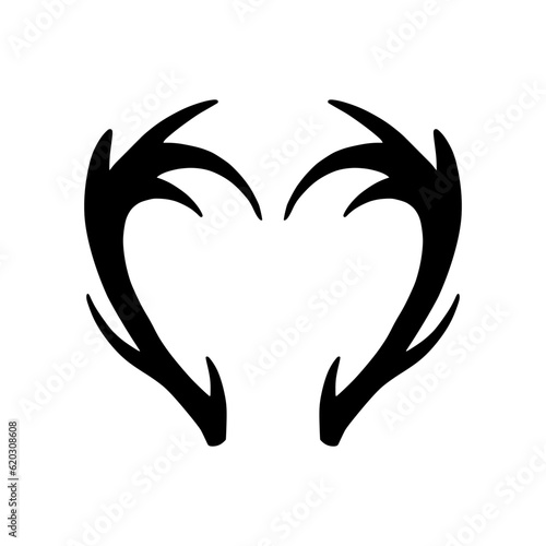 Deer antlers in the shape of a heart, silhouette
