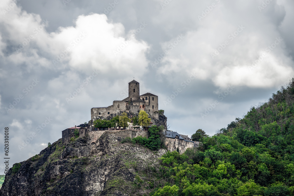 Schreckenstein Castle, a well-preserved ruined castle in the urban area of Usti nad Labem in the Bohemian Uplands