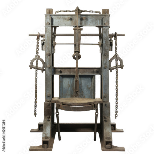 a unique chair with chains hanging from its sides
