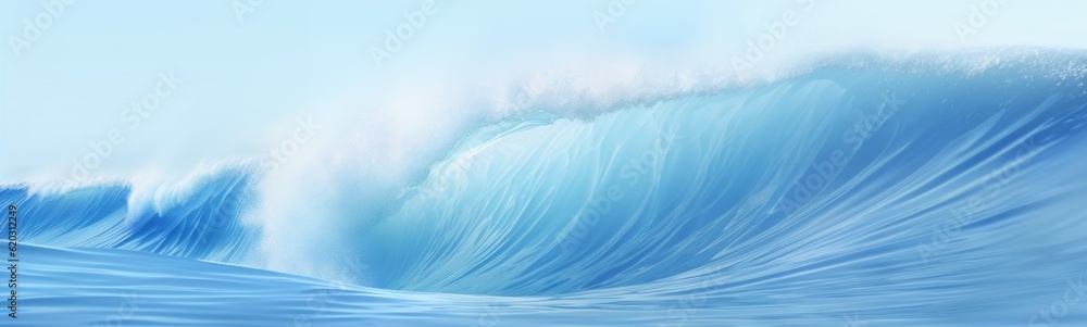 Big breaking blue ocean wave. Surfing abstract wave banner - Generative AI