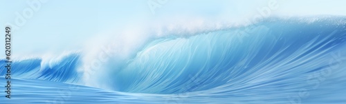 Big breaking blue ocean wave. Surfing abstract wave banner - Generative AI