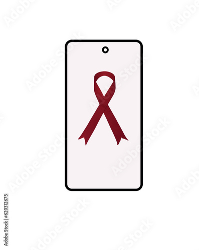 Smartphone with ribbon on screen. Prevention, disease, medicals care allied to the concept of modernity, accessibility, and technology