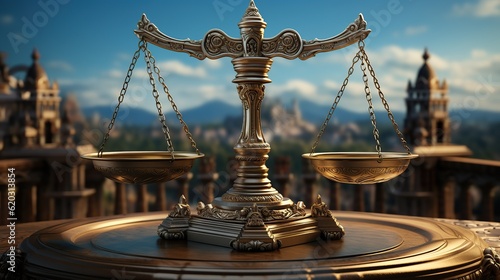 Antique ornate balance scales justice and making decision concept AI, Generative AI, Gene