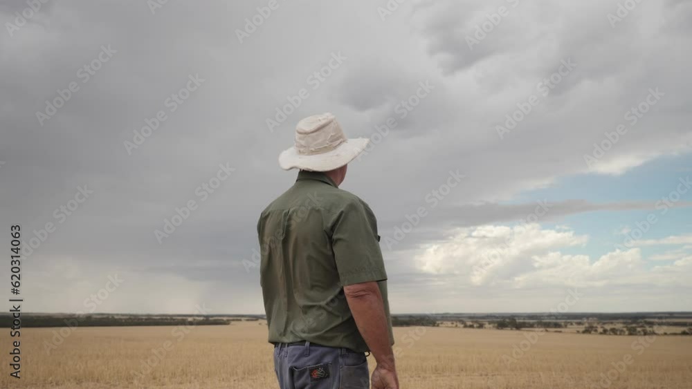 Farmer waiting for rain rural scenes. 4K farming scenes. Farmer waiting for rain rural scenes. 4K farming scenes.