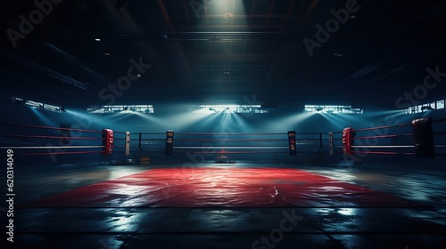 Background of boxing ring, illuminated sports area for fighting, dangerous sport AI, Generative AI, Gene © Taufik