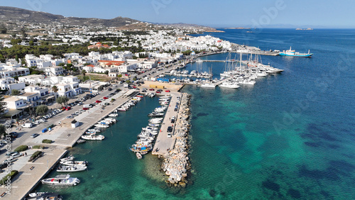 Aerial drone photo of traditional settlement of Paroikia with unique Cycladic architecture, Paros island, Cyclades, Greece © aerial-drone