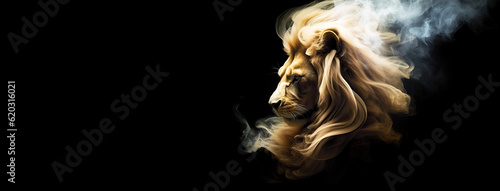 Print op canvas Majestic Smoke Lion Emerges, A Regal Symbol of Power and Spiritual Strength