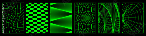 Set of abstract aesthetic y2k geometric elements and 3D wireframe shapes. Neon retro line design elements. Vector illustration for social networks or posters. EPS 10
