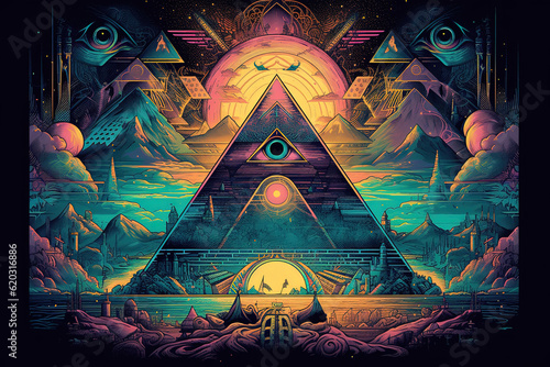 All seeing eye pyramid collage photo