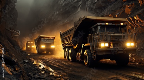 A vast open-pit coal mine  massive mining trucks and excavators in action  capturing the scale and magnitude of AI  Generative AI  Generative