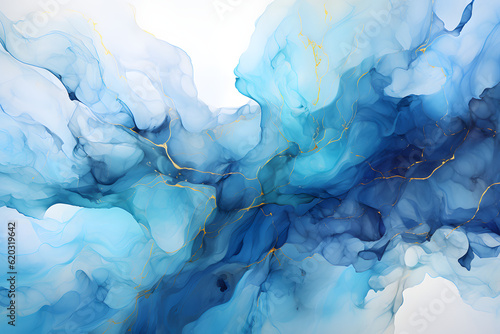 A minimalistic abstract design with swirling shades of blue and white. Created with Generative AI