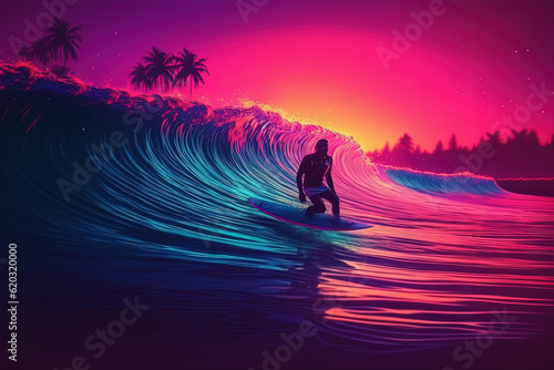 Vibrant Waves: Surfer Illustration in Full Color, ai, photoshop