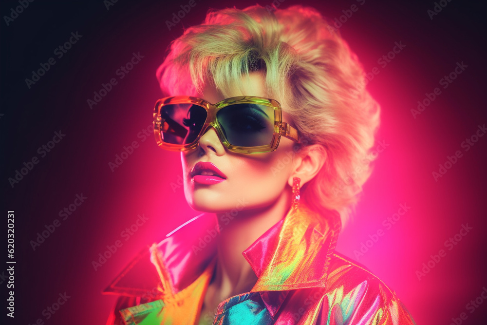 1980s style. Punk fashion as a reaction to the hippie movement of the past decades and against the materialistic values of the current decade. Retro, pop, hipster, neon, colorful. Generative AI