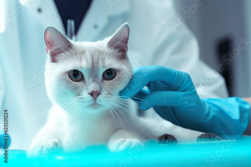 Veterinarian, a vet checking a cat at a vet clinic, AI generative image. © Friedbert